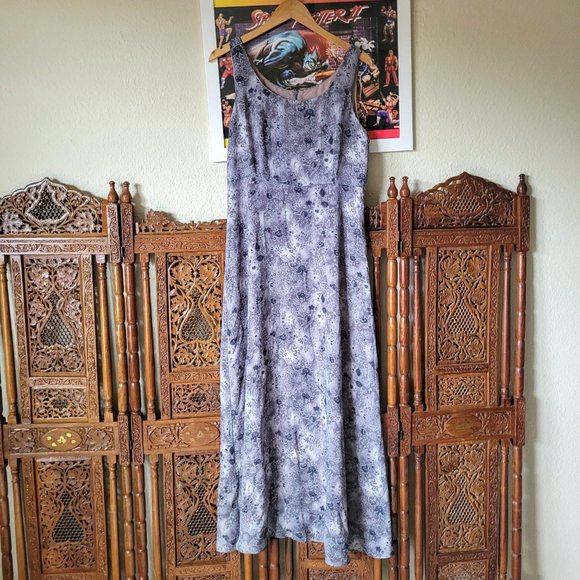 Vintage 90s Maxi Formal Gray Floral Dress - Picture 9 of 11